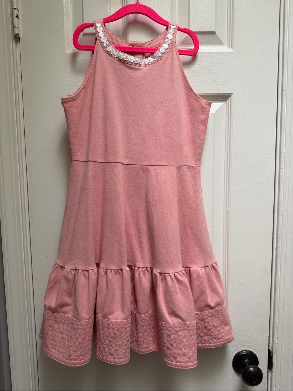 Janie and Jack Pink Sleeveless Tiered Dress with Pearl Neck Trim